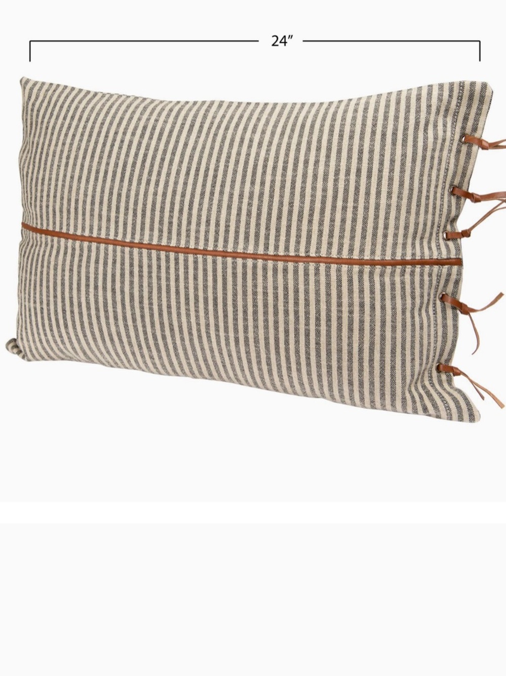 Creative Co-Op Black and Cream Striped Lumbar Throw Pillow with Fringe